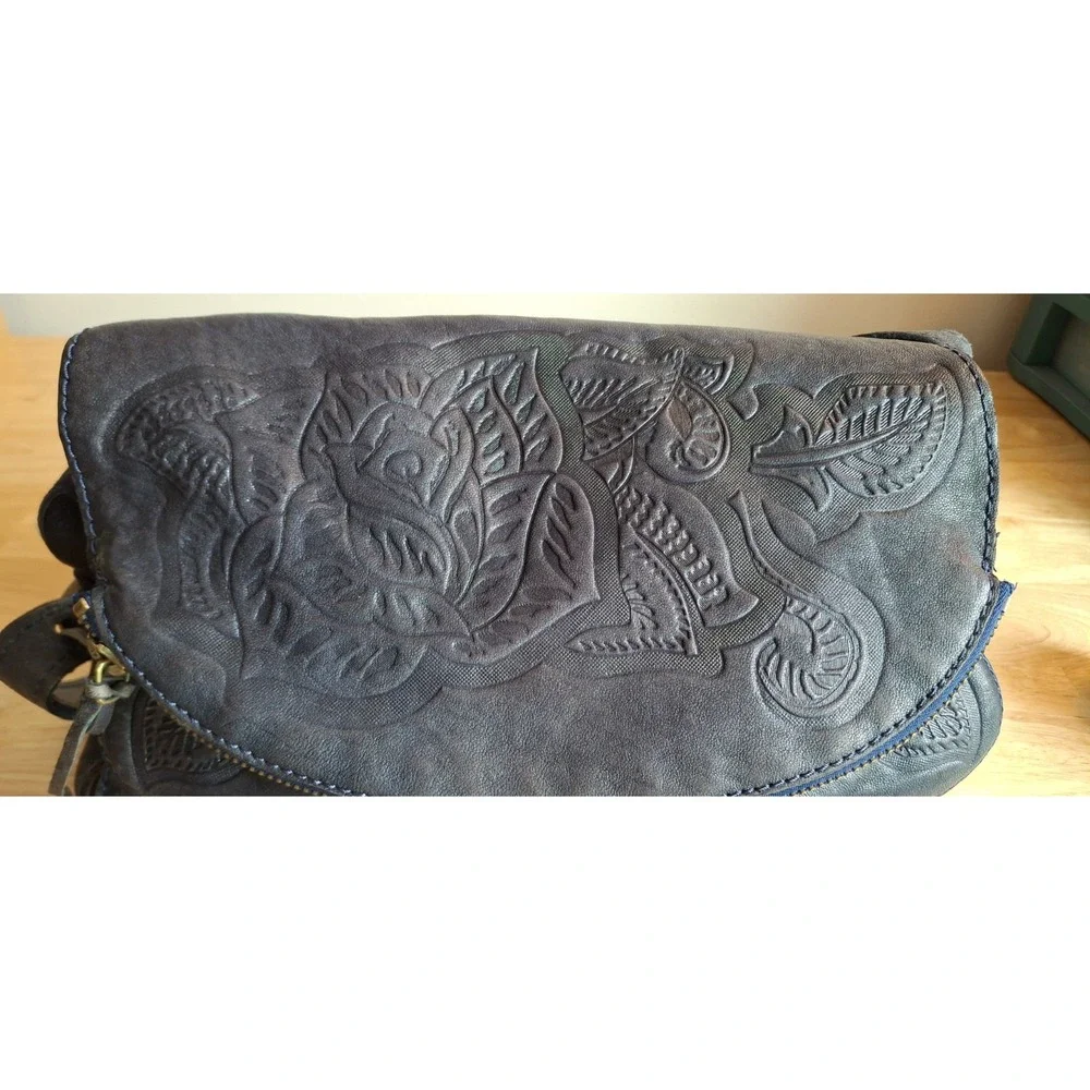 VTG Lucky Brand Y2K Dark Blue Lamb's Leather Hobo Boho Hippie Purse EUC